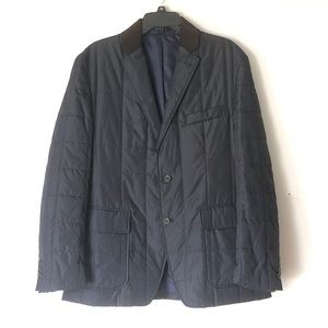 CHAPS quilted navy blazer with brown collar